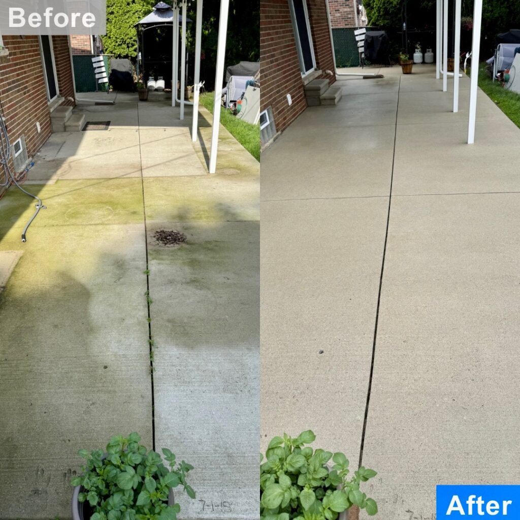Before and after photo showing results of concrete cleaning in Sterling Hts, MI