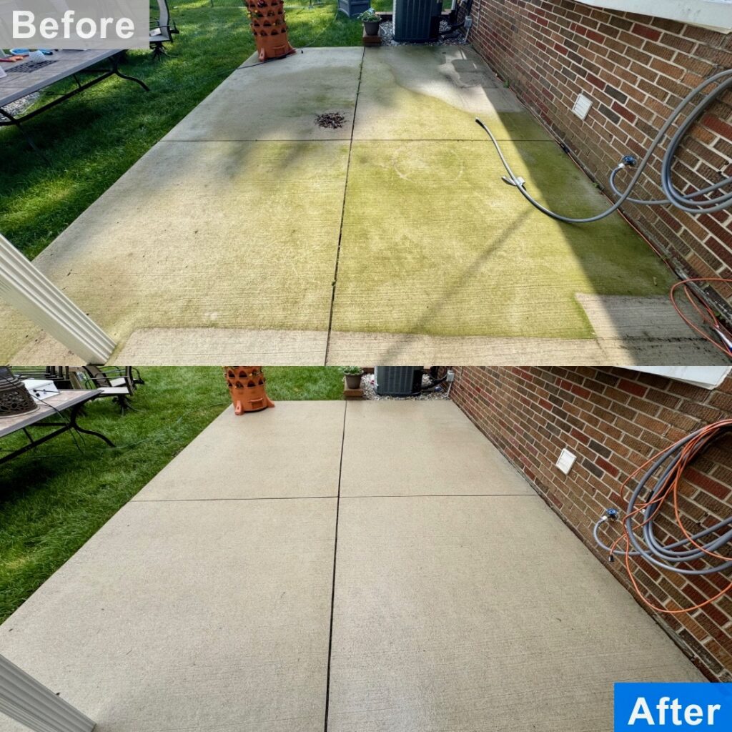 Before and after photo showing results of concrete cleaning in Sterling Heights, MI