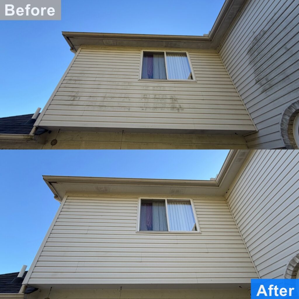 Siding cleaning results on a home in Warren, MI